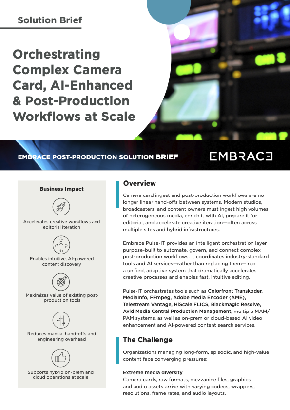 EMBRACE POST-PRODUCTION SOLUTION BRIEF